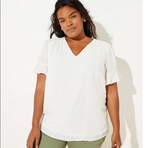 LOFT Diamond Textured Ruffle Sleeve Top, NWT